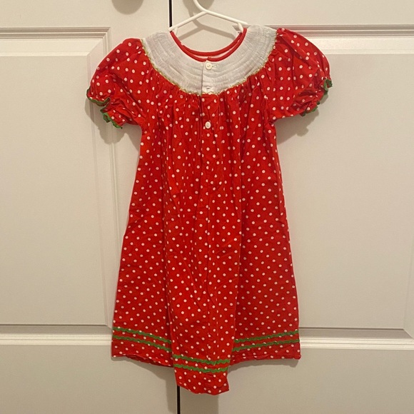 Mom & Me Smocked Christmas Tree Red Polka Dot Dress Size 3T - Picture 4 of 5